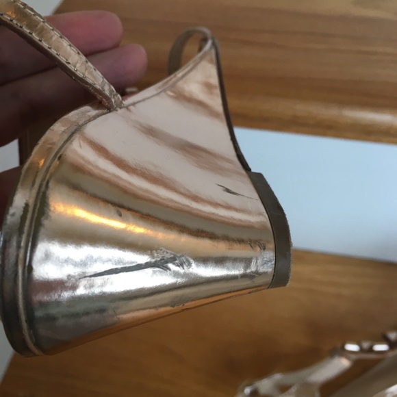 Kate Spade Rose Gold Studded Bow Wedge Sandals Size 8 - Picture 12 of 13